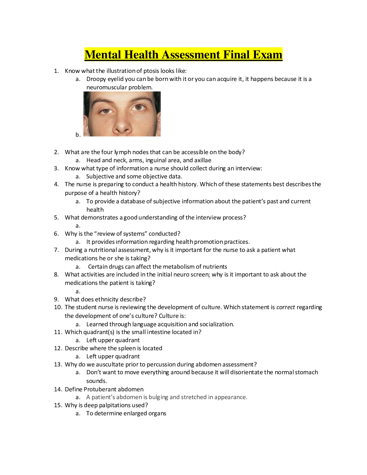 Preview image for Mental Health Assessment Final Exam